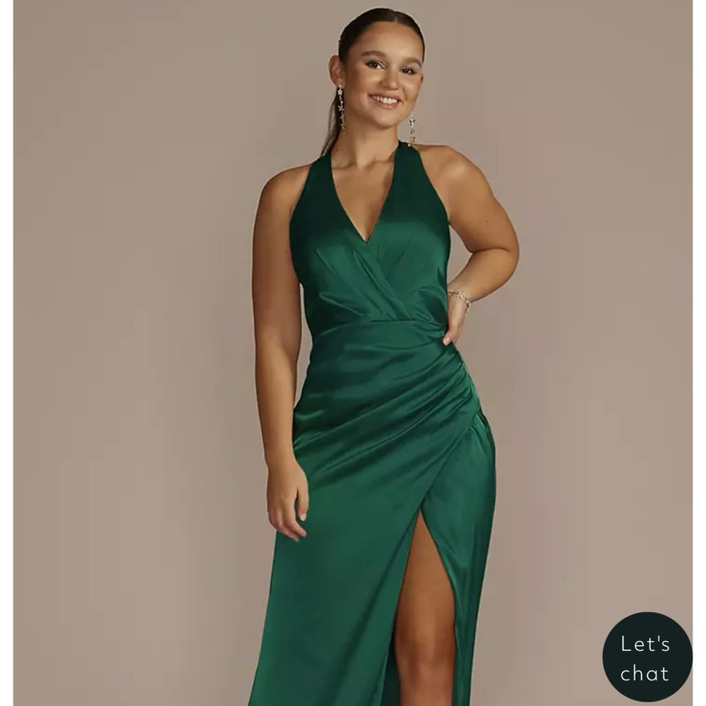 NWT David’s Bridal Galina Signature Charmeuse Halter Bridesmaid Dress in Juniper